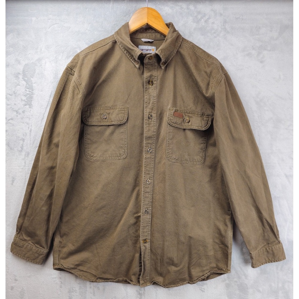 Vintage Carhartt Canvas Shirt Men Large Western Brown Distressed S09 MRH Pockets